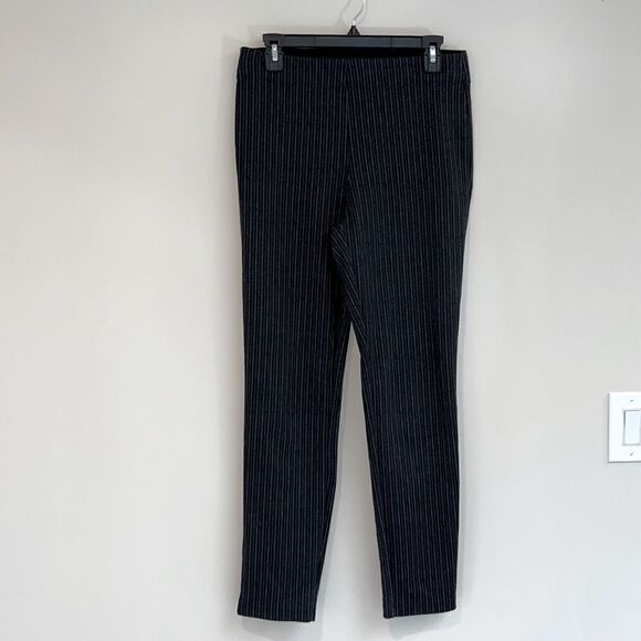 Max Studio Womens Slim Pants Sz M. Black Gray Striped Pull On - Picture 1 of 11
